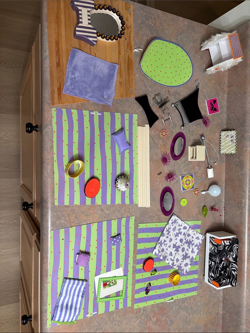 American Girl Green and Purple Striped Doll Room Set
